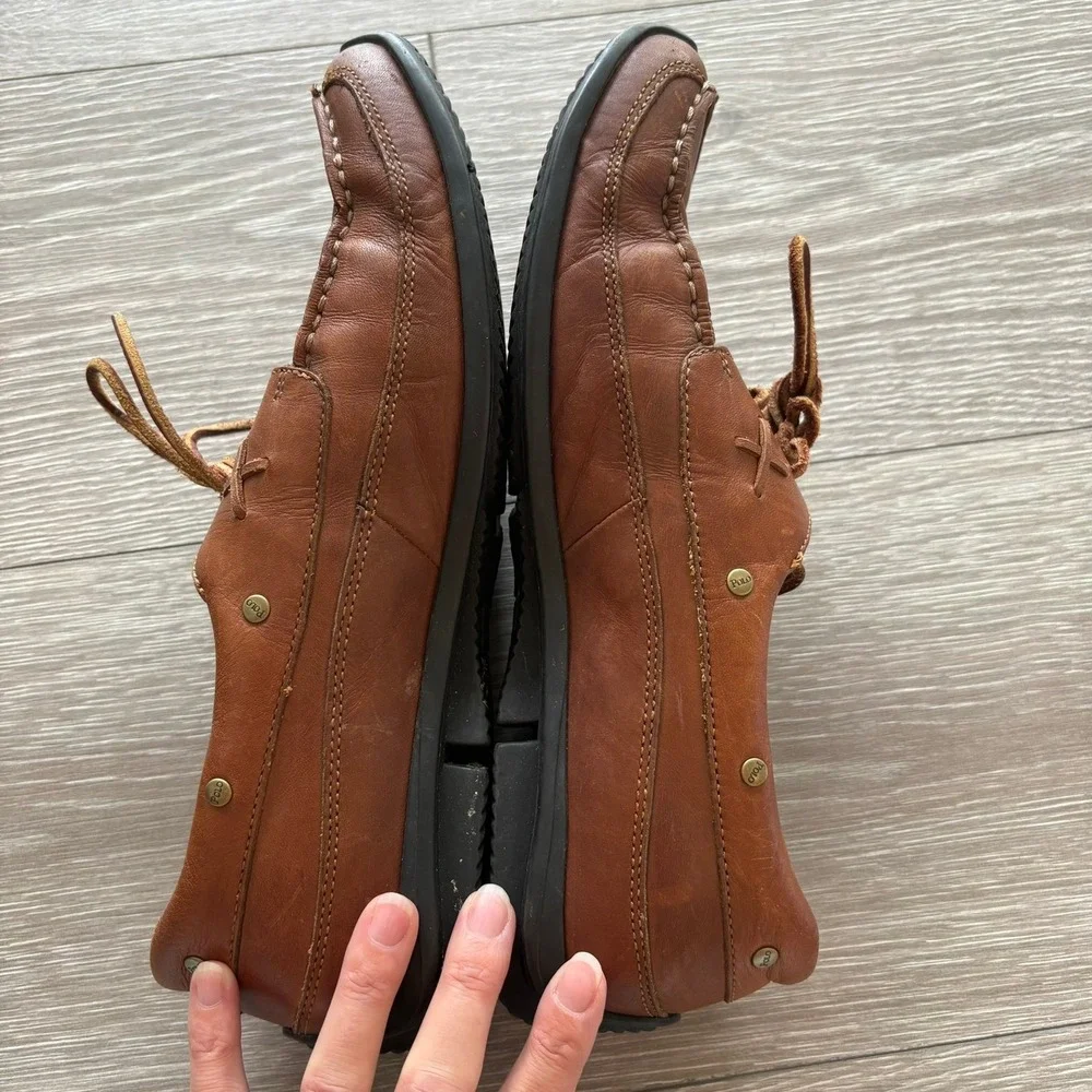 Polo Ralph Lauren Mens Tan Leather Boat Shoes Moc Toe Loafers AAM19420 9.5 D